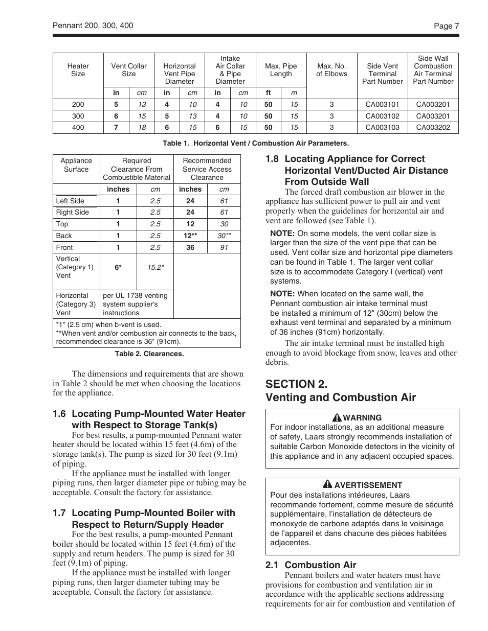 LAARS Pennant PNCV (Sizes 200, 300, 400) - Install and Operating Manual User Manual | Page 8 / 45