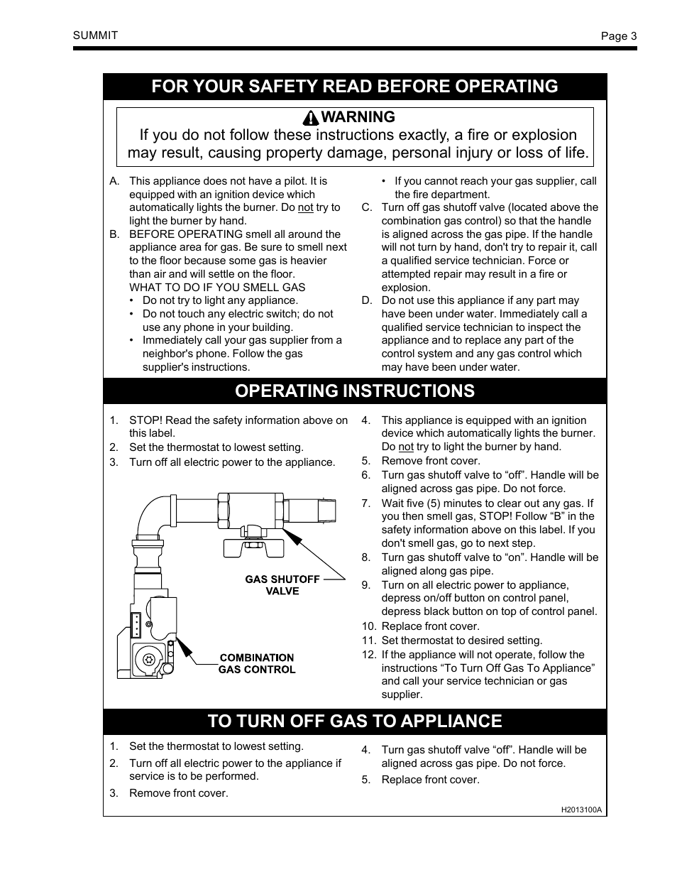 For your safety read before operating, Operating instructions | LAARS SUMMIT SMB-250 - Users Manual User Manual | Page 3 / 8