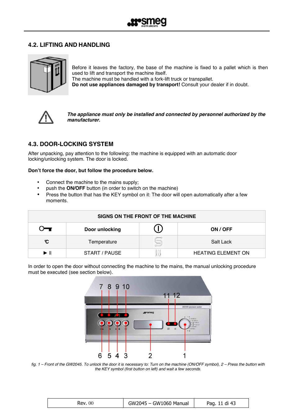 Lifting, Handling, Door-locking system | LABEC GW1060 User Manual | Page 12 / 44