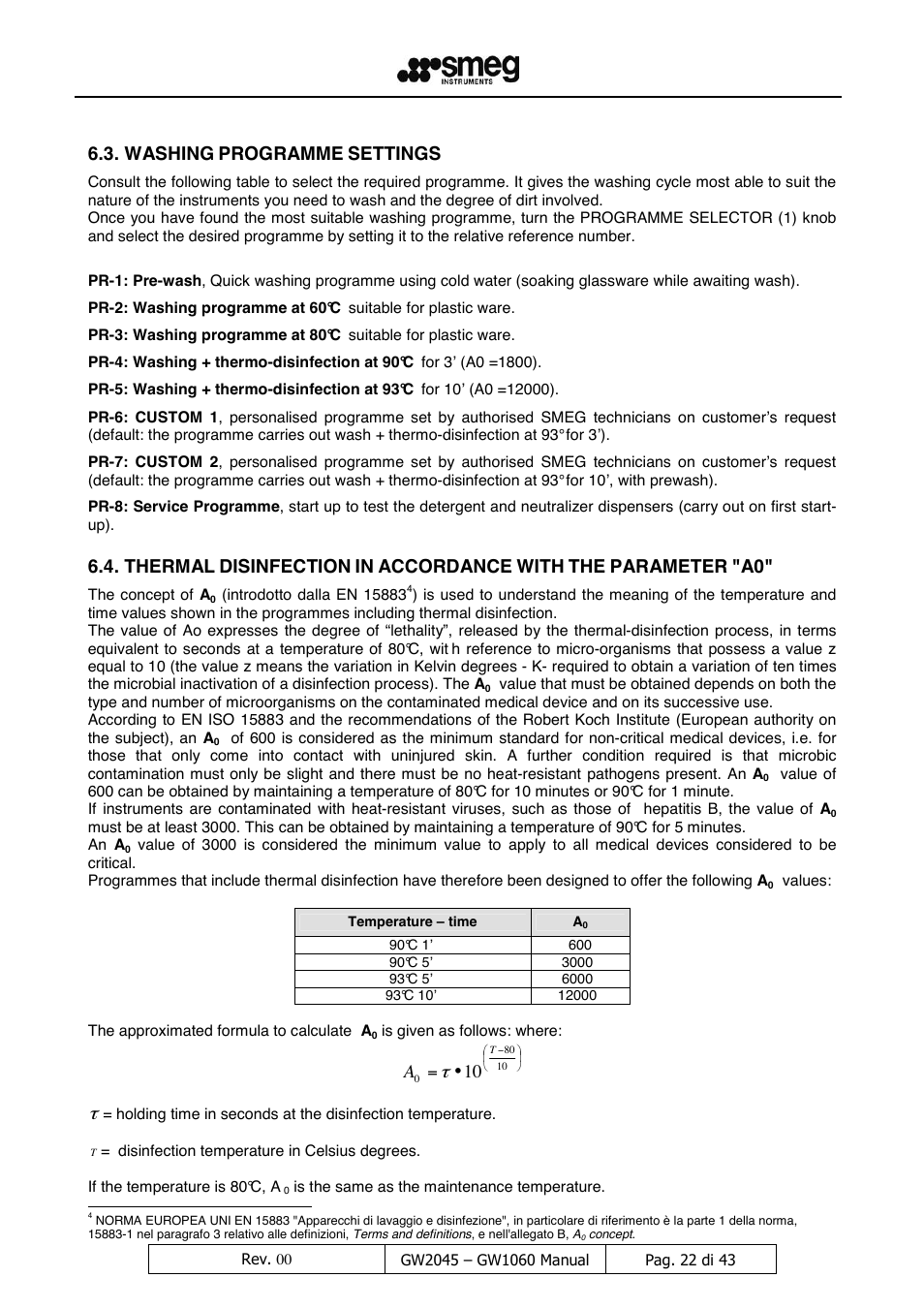 Washing, Programme, Settings | Thermal, Disinfection, Accordance, With, Parameter | LABEC GW1060 User Manual | Page 23 / 44