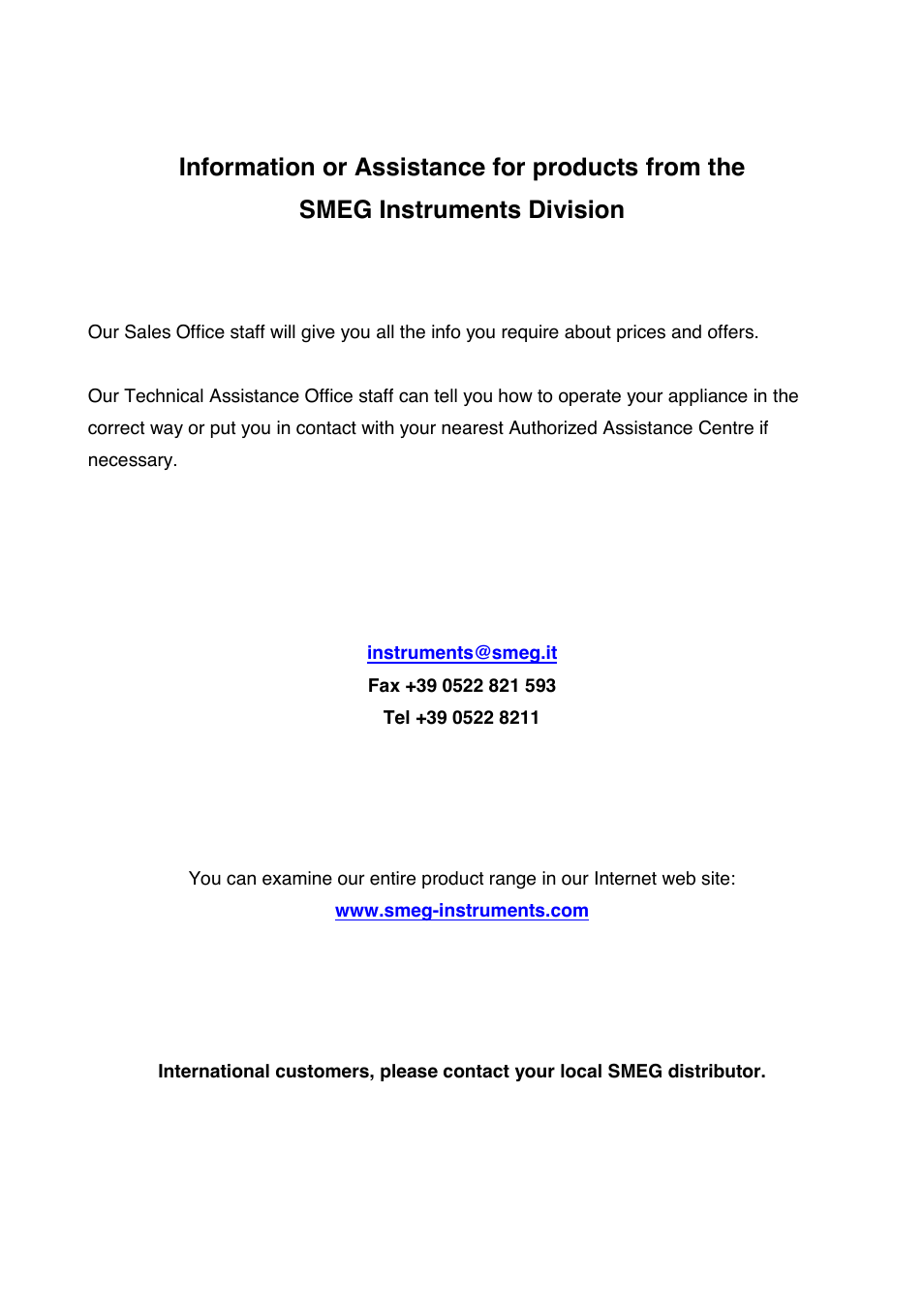 Information or assistance for products from the, Smeg instruments division | LABEC GW1060 User Manual | Page 4 / 44