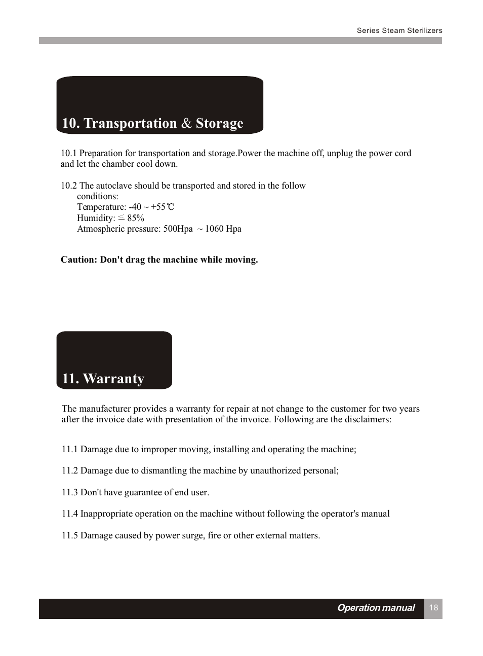 Т³гж 23, Transportation & storage 11. warranty | LABEC AA-12BS User Manual | Page 22 / 30