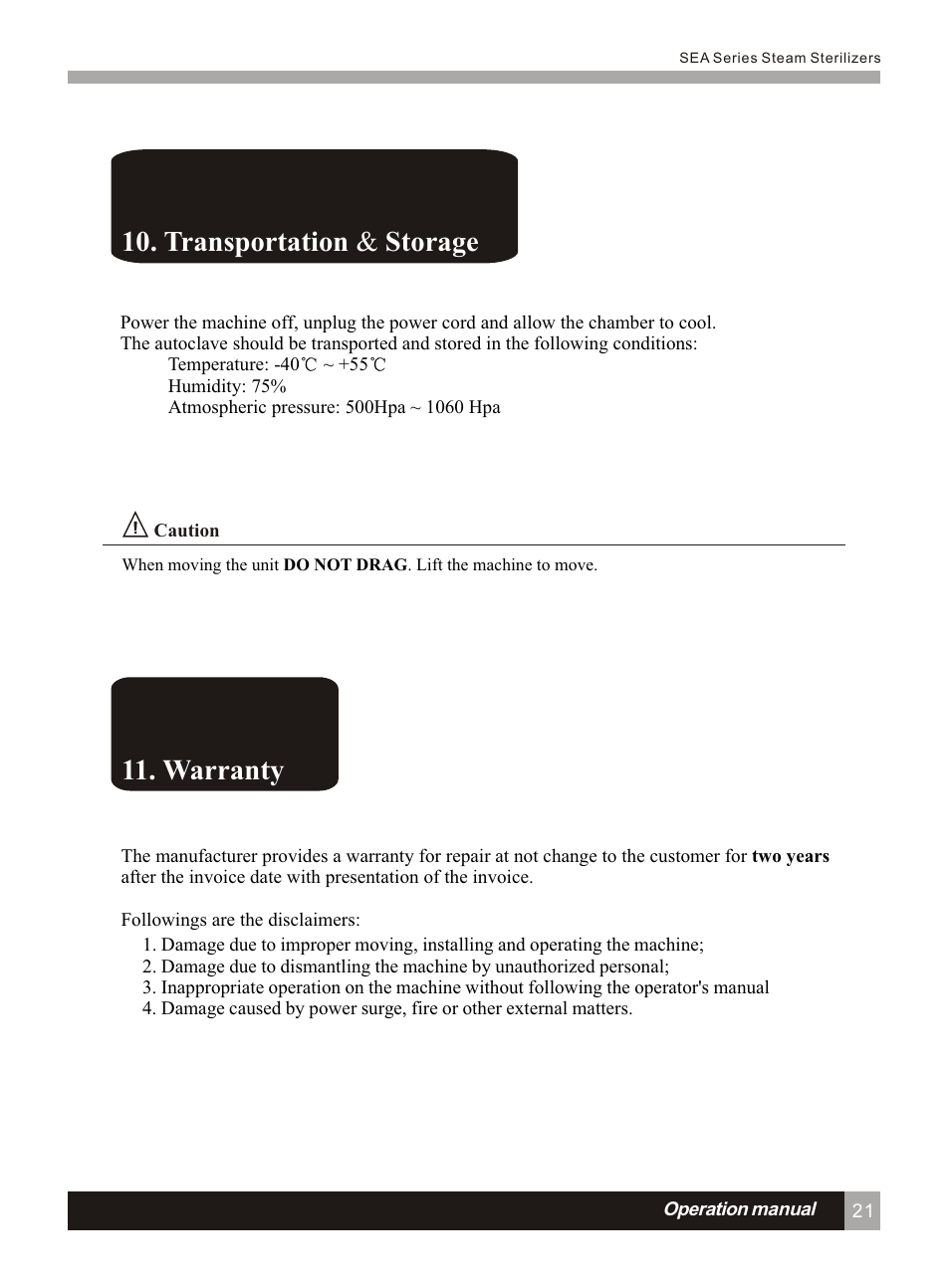 Т³гж 26, Transportation & storage 11. warranty | LABEC AA-17BS User Manual | Page 25 / 32