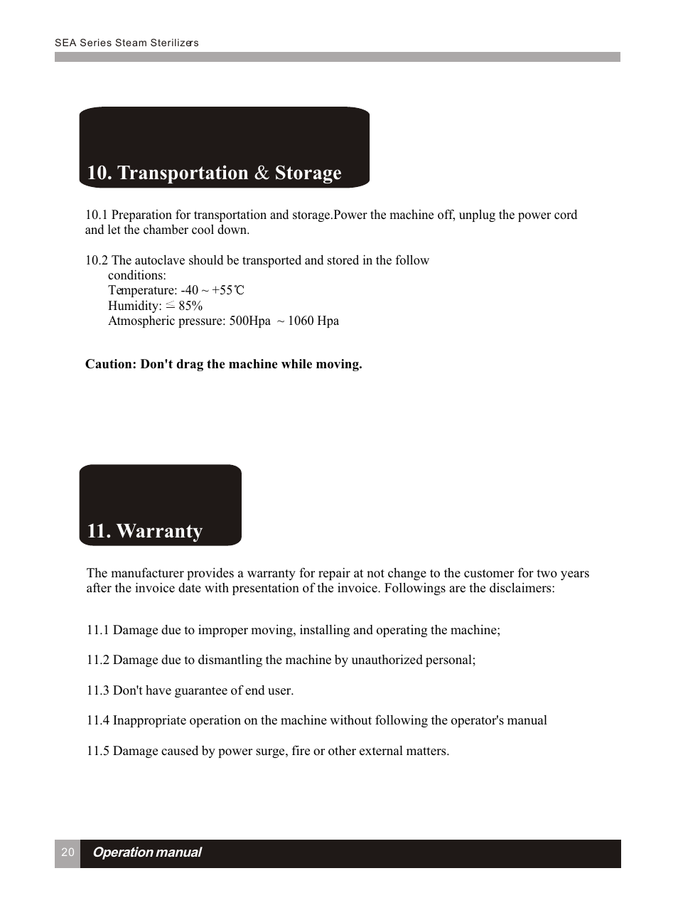 Т³гж 25, Transportation & storage 11. warranty | LABEC AA-22N User Manual | Page 24 / 32