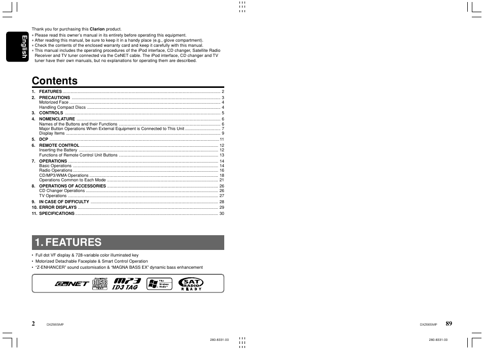 Clarion DXZ665MP User Manual | Page 2 / 31