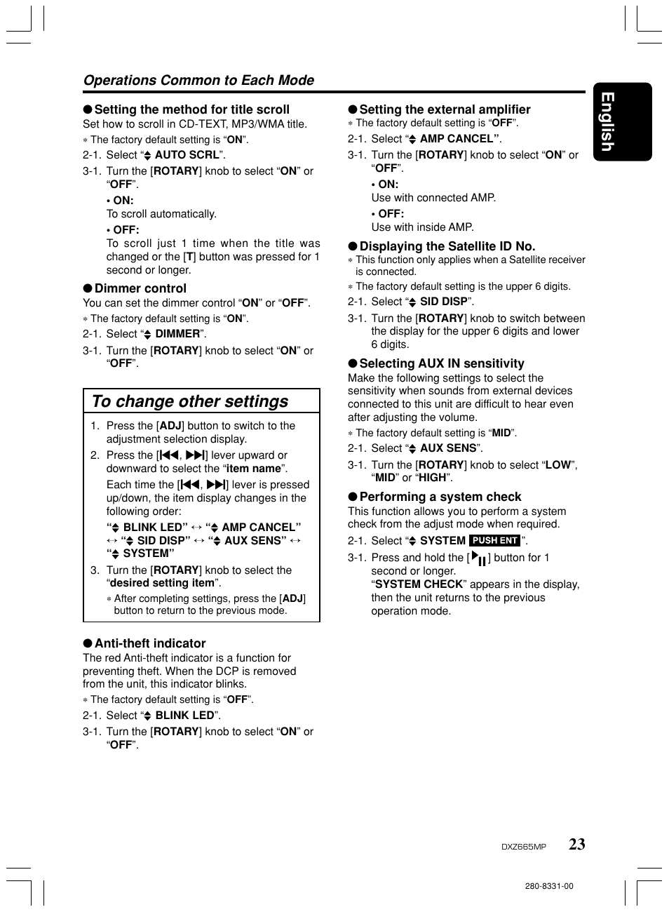 23 english, Operations common to each mode | Clarion DXZ665MP User Manual | Page 23 / 31