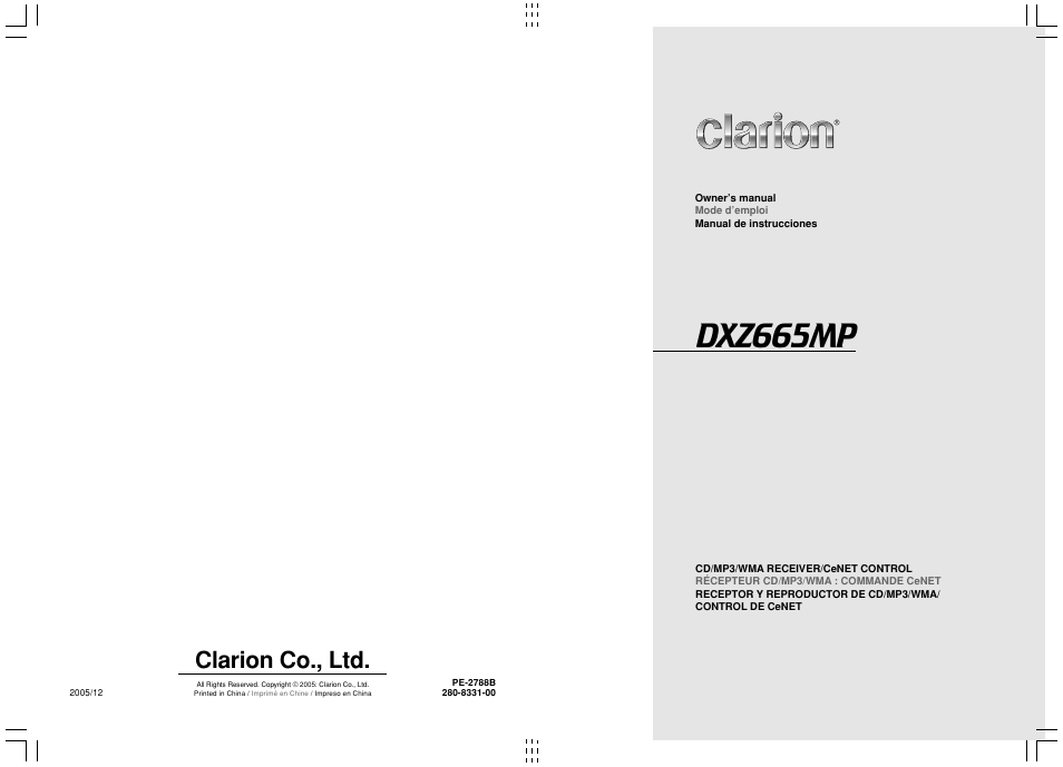 Dxz665mp, Clarion co., ltd | Clarion DXZ665MP User Manual | Page 31 / 31