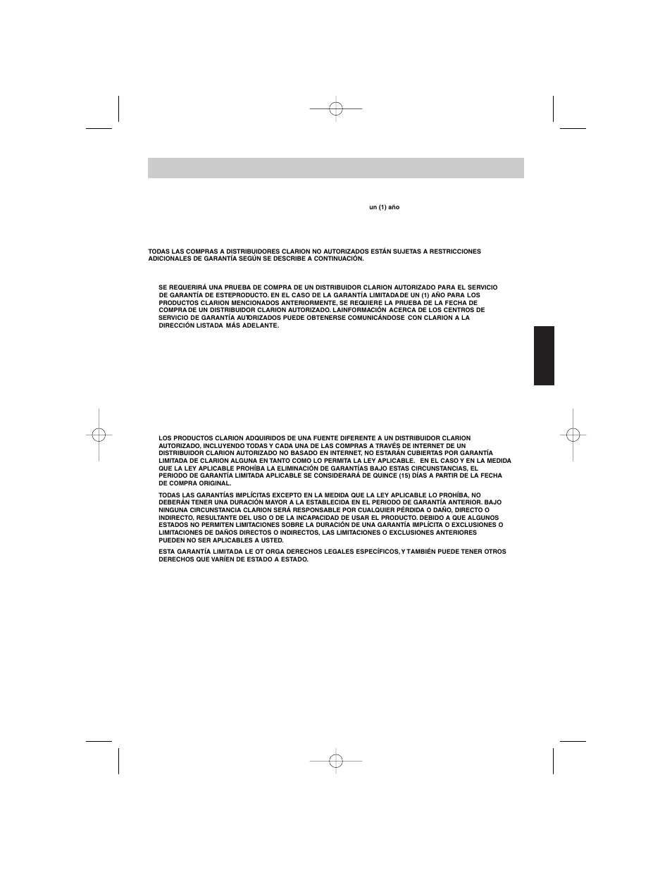 Español, Información de garantía limitada de un año | Clarion APX4241 User Manual | Page 55 / 56