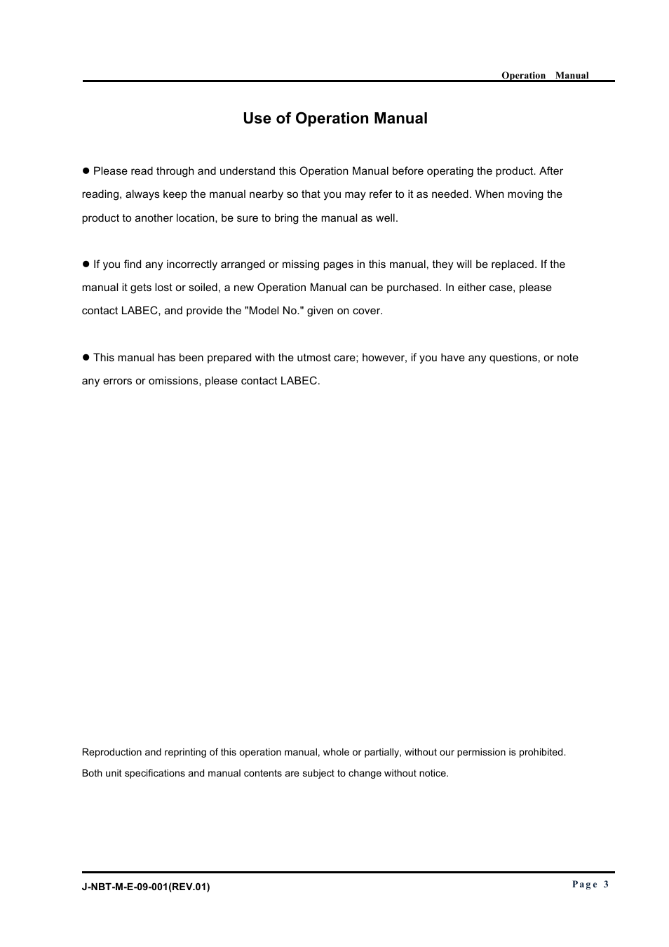 Use of operation manual | LABEC J-NBT User Manual | Page 4 / 16