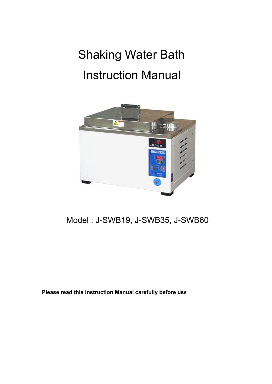 Shaking water bath, Instruction manual | LABEC J-MPB2 User Manual | Page 2 / 21