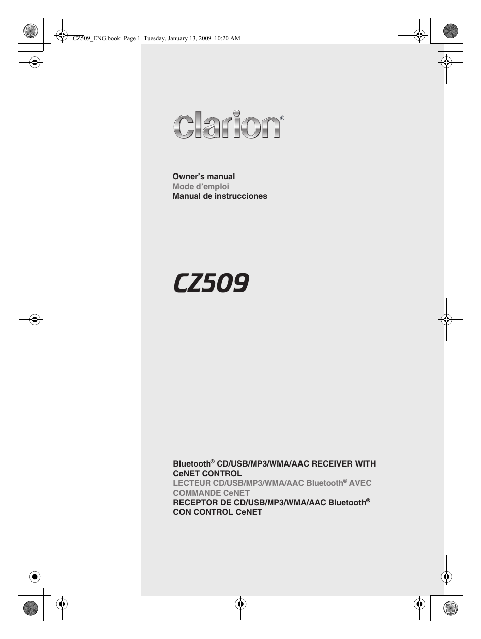 Clarion CZ509 User Manual | 39 pages