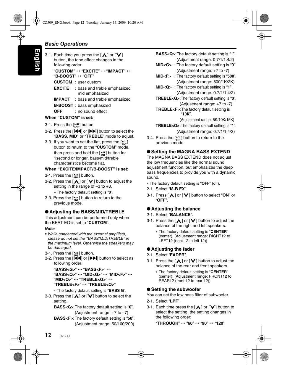 English 12 | Clarion CZ509 User Manual | Page 12 / 39