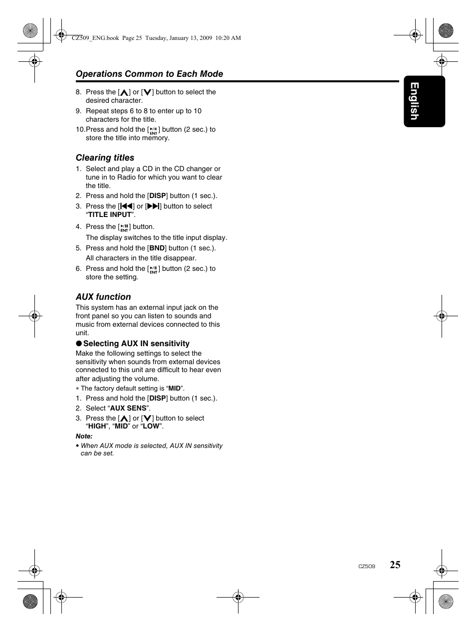 English 25 | Clarion CZ509 User Manual | Page 25 / 39
