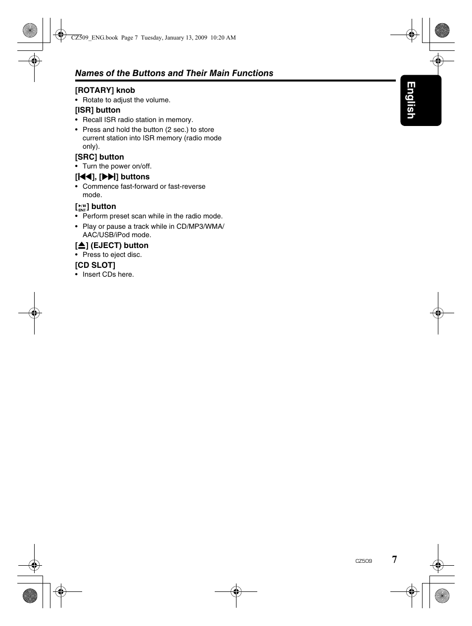 English 7 | Clarion CZ509 User Manual | Page 7 / 39