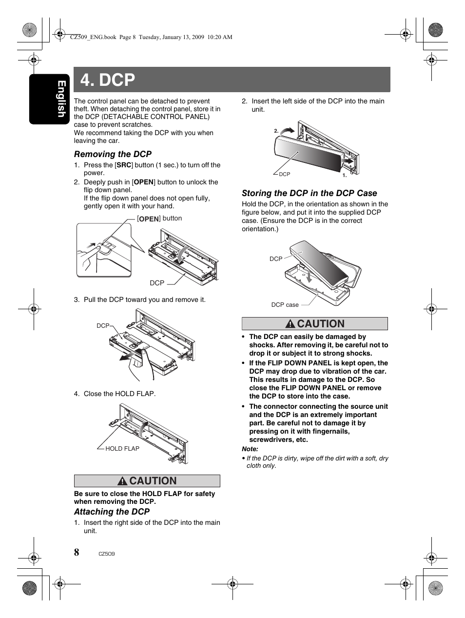English 8, Caution | Clarion CZ509 User Manual | Page 8 / 39