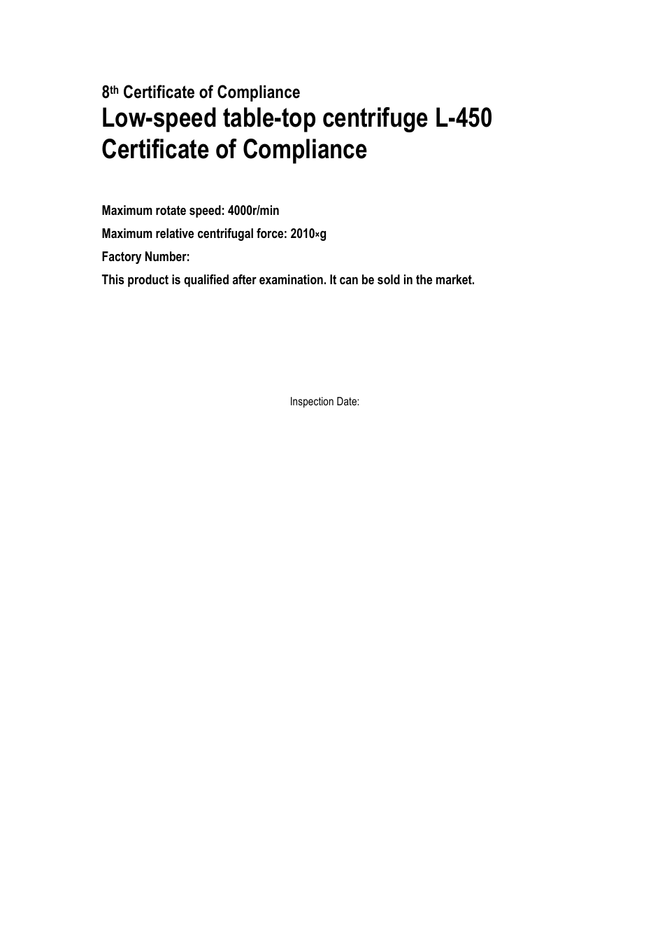 Certificate of compliance | LABEC Z-L-450 User Manual | Page 16 / 17