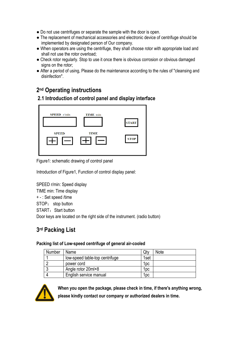 Operating instructions, Packing list | LABEC Z-L-450A User Manual | Page 4 / 6