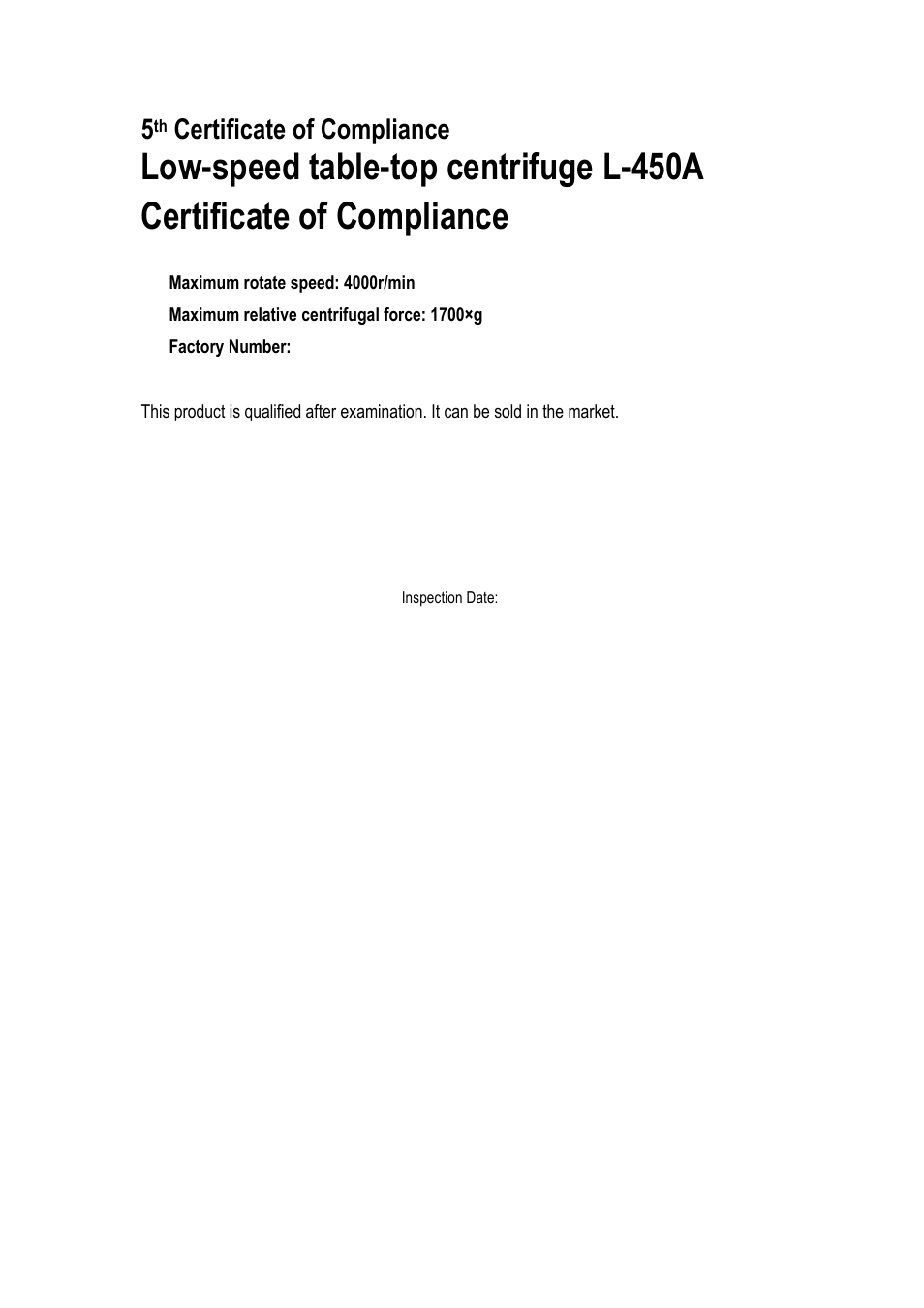 Certificate of compliance | LABEC Z-L-450A User Manual | Page 6 / 6