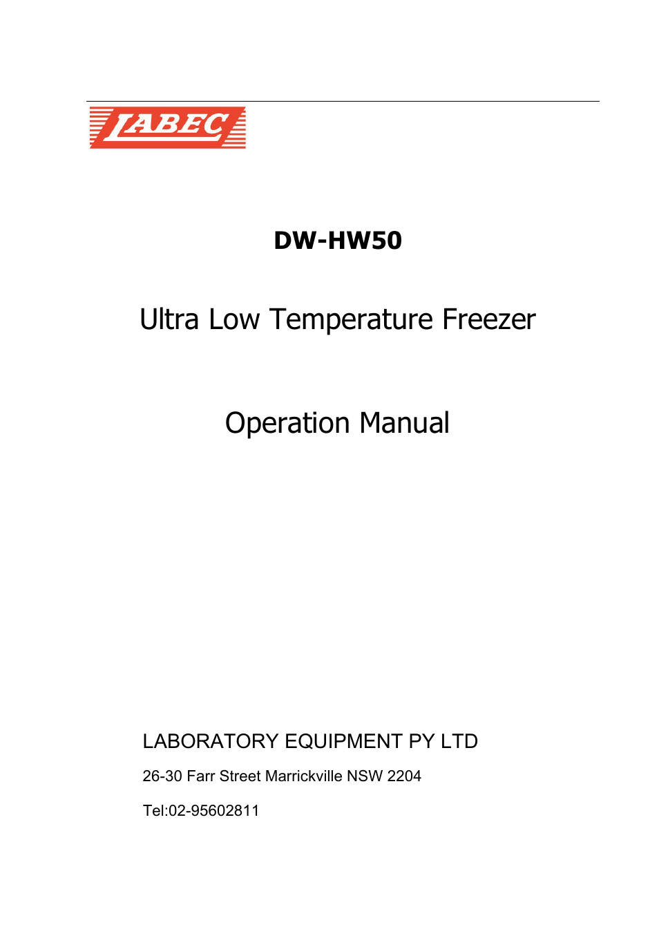 Ultra low temperature freezer operation manual, Dw-hw50 | LABEC H-DW-HW50 User Manual | Page 2 / 12