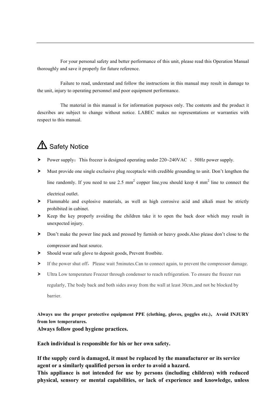 Safety notice | LABEC H-DW-HW50 User Manual | Page 3 / 12