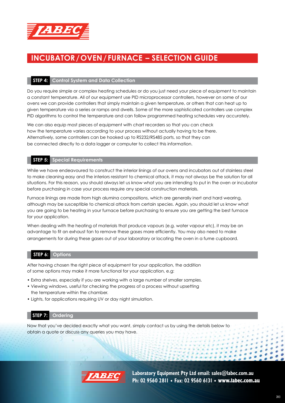 Incubator /oven/ furnace – selection guide | LABEC CEMLS User Manual | Page 2 / 2