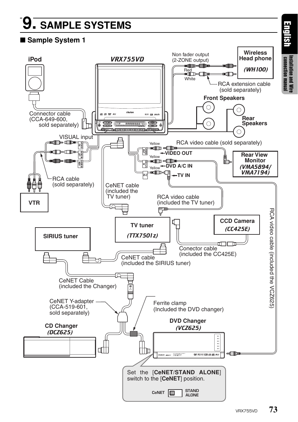 Sample systems, English, Sample system 1 | Clarion RX755VD User Manual | Page 71 / 72