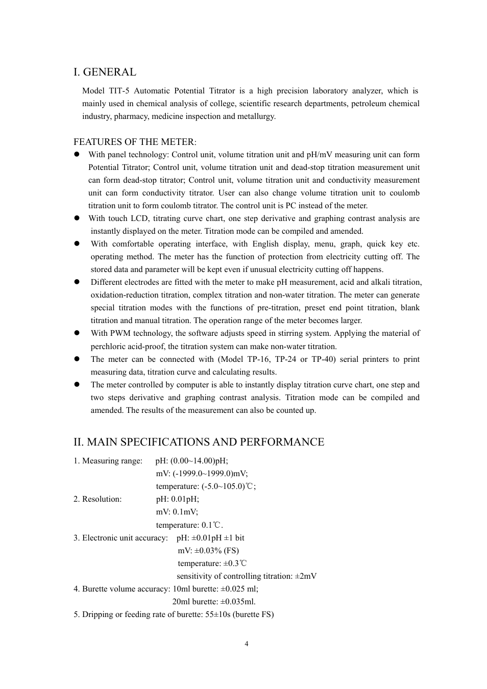 I. general, Ii. main specifications and performance | LABEC M-TIT-5 User Manual | Page 5 / 49