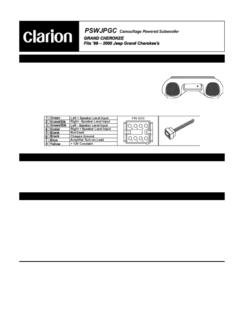 Clarion GRAND CHEROKEE PSWJPGC User Manual | 4 pages