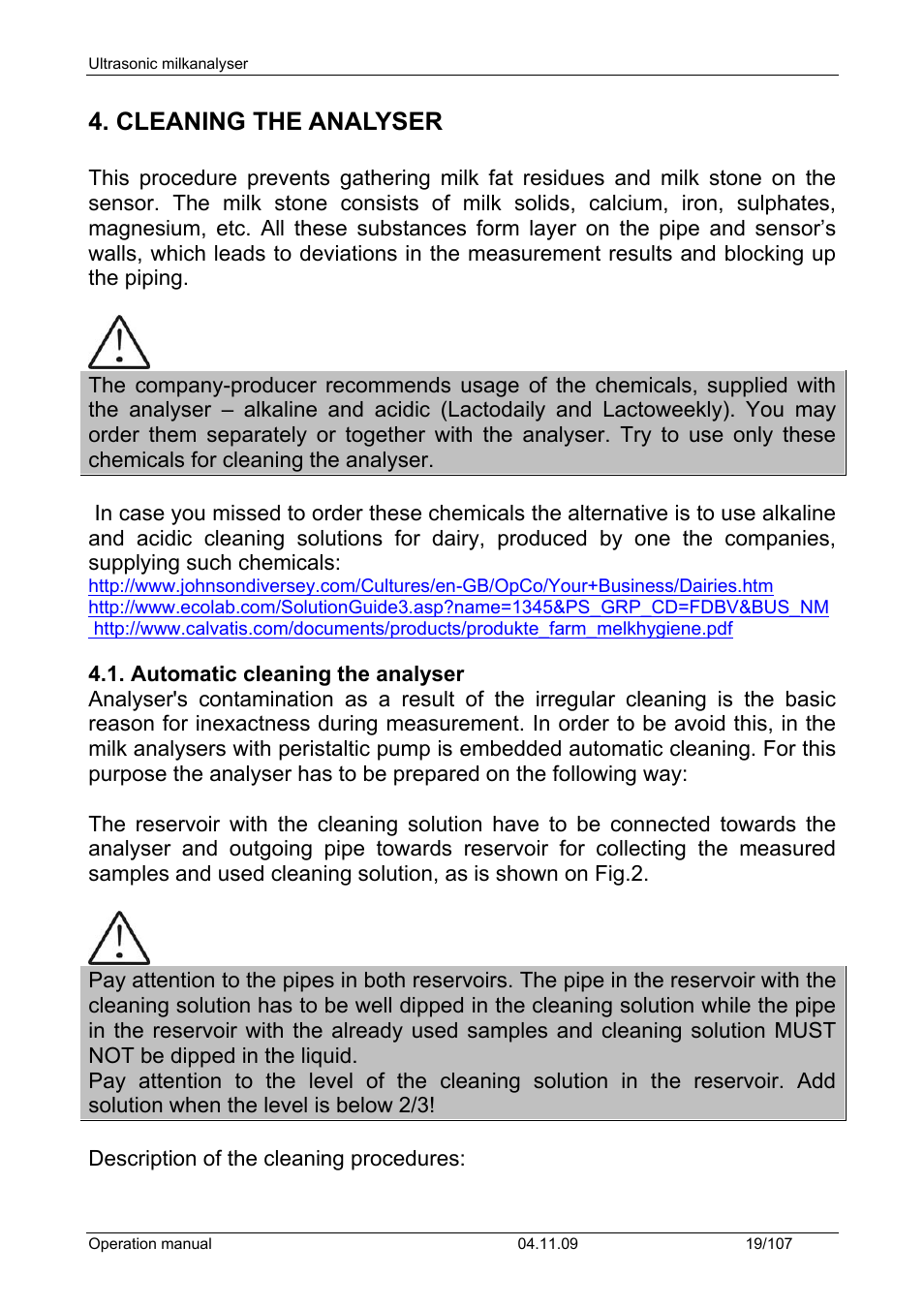 Cleaning the analyser | LABEC M-MIA-LA User Manual | Page 21 / 107