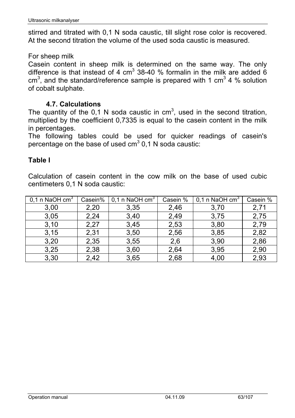 40 % formalin in the milk are added 6 cm | LABEC M-MIA-LA User Manual | Page 65 / 107