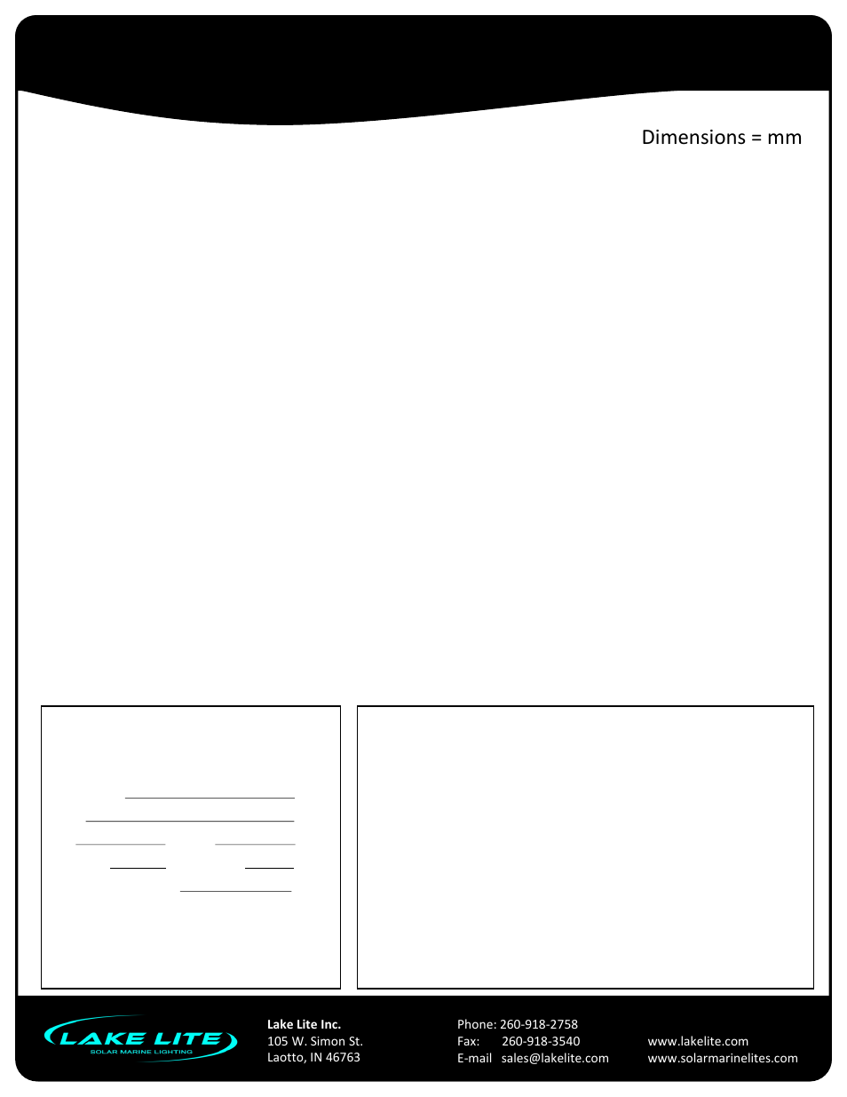 Slide number 2, Solar dock post lites, Dimensions = mm | Lake Lite LL-SDL-Round v5.2 User Manual | Page 2 / 5