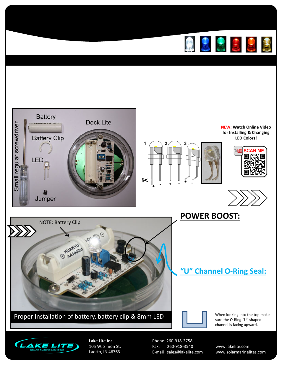 Slide number 4, Solar dock post lites, Power boost | Continue below, U” channel o-ring seal | Lake Lite LL-SDL-Round v5.2 User Manual | Page 4 / 5