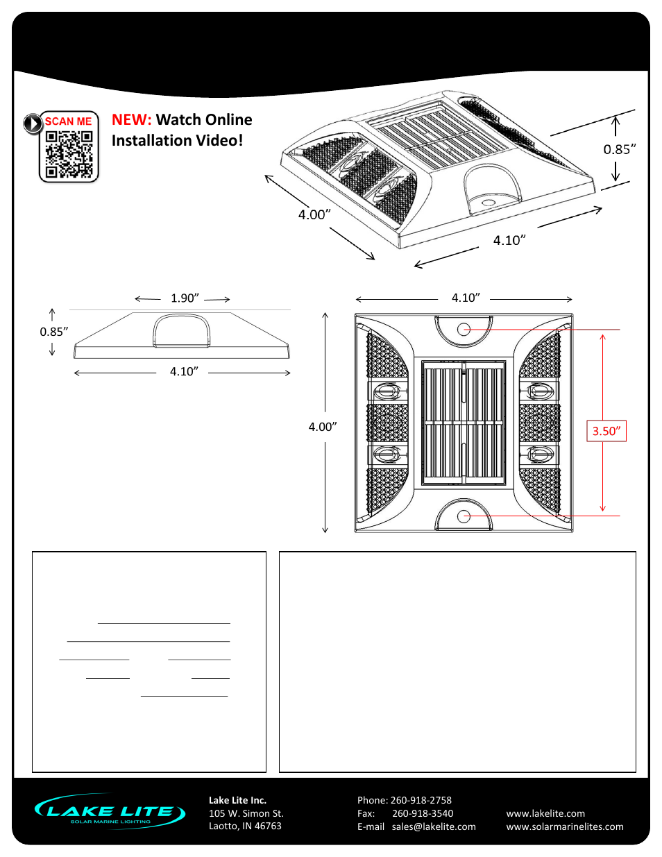 Slide number 2, Solar deck & dock lite, Model: ll-sdl-deck-r | New: watch online installation video | Lake Lite LL-SDL-DECK User Manual | Page 2 / 4