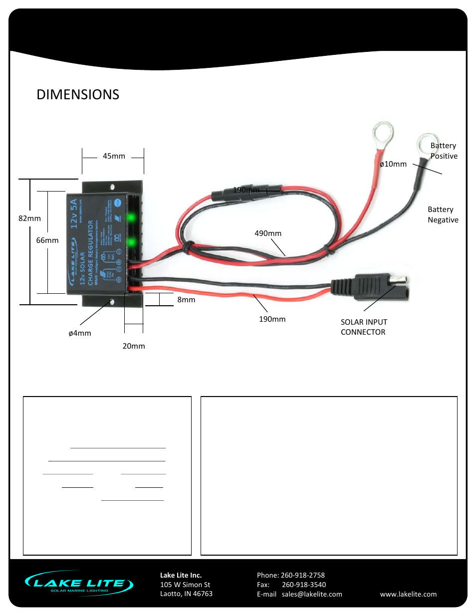 Slide number 5, Solar charge regulator, Dimensions | Models: ll-reg-12v-5a-pb | Lake Lite LL-REG-12v-5A-PB User Manual | Page 5 / 5