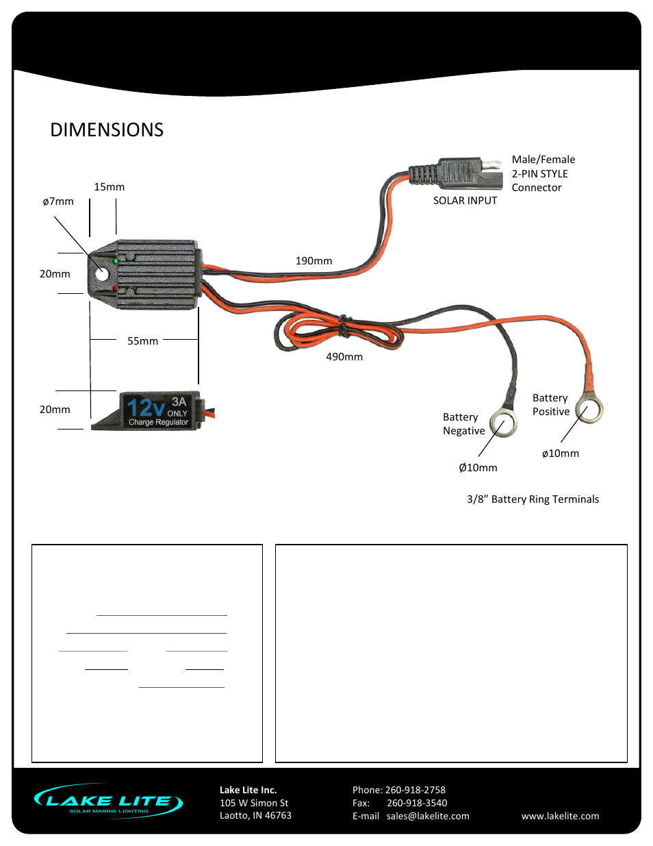 Slide number 5, Solar charge regulator, Dimensions | Model: ll-reg-12v-3a-pb | Lake Lite LL-REG-12v-3A-PB V.2 User Manual | Page 5 / 5