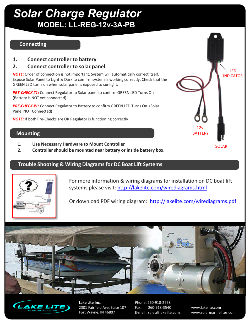 Slide number 3, Solar charge regulator, Model: ll-reg-12v-3a-pb | Lake Lite LL-REG-12v-3A-PB V.1 User Manual | Page 3 / 3