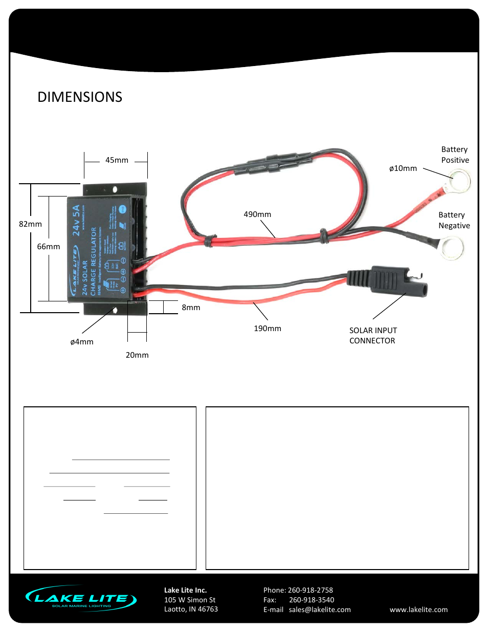 Slide number 5, Solar charge regulator, Dimensions | Models: ll-reg-24v-5a-pb | Lake Lite LL-REG-24v-5A-PB User Manual | Page 5 / 5