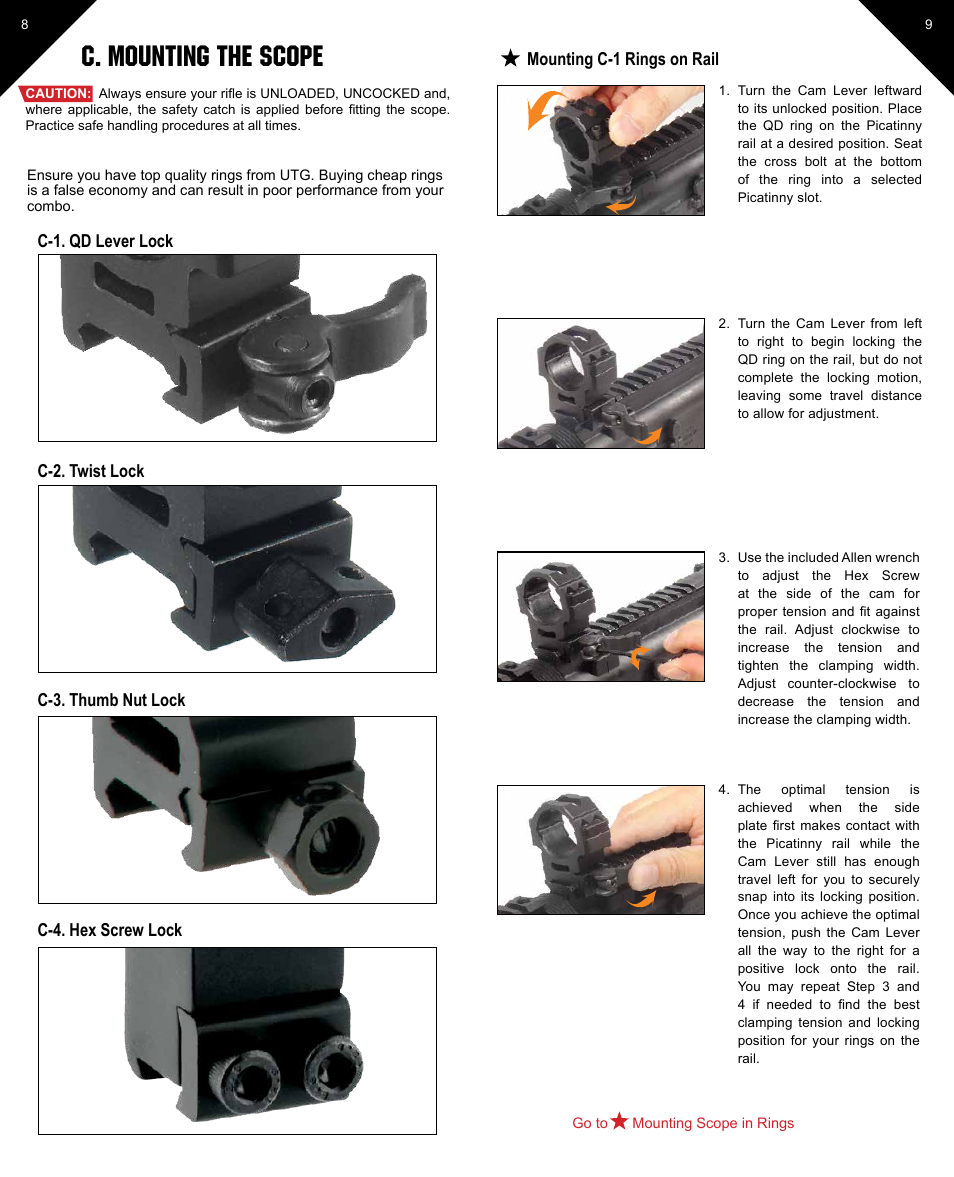 C. mounting the scope | Leapers 30mm 36-color Crossbow Scope (SCP3-1428CRWQ) User Manual | Page 5 / 13