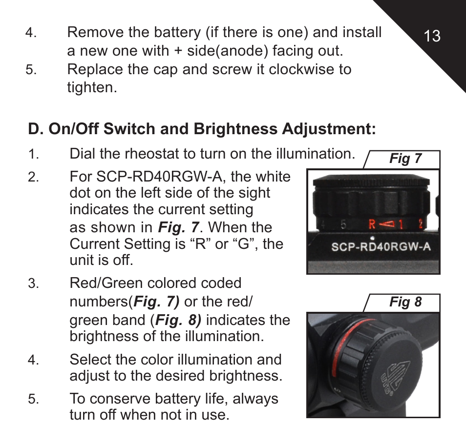 Leapers 2.6 ITA Red/Green CQB Micro Dot with Integral QD Mount (SCP-DS3026W) User Manual | Page 15 / 24