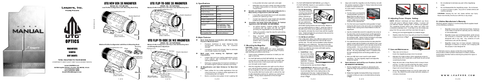 Leapers 3X Magnifier with Flip-to-side QD Mount, W/E Adjustable (SCP-MF3WEQS) User Manual | 1 page