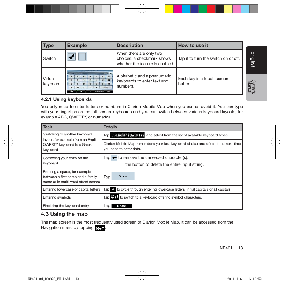 Eng lis h, 3 using the map | Clarion NP401 User Manual | Page 13 / 81