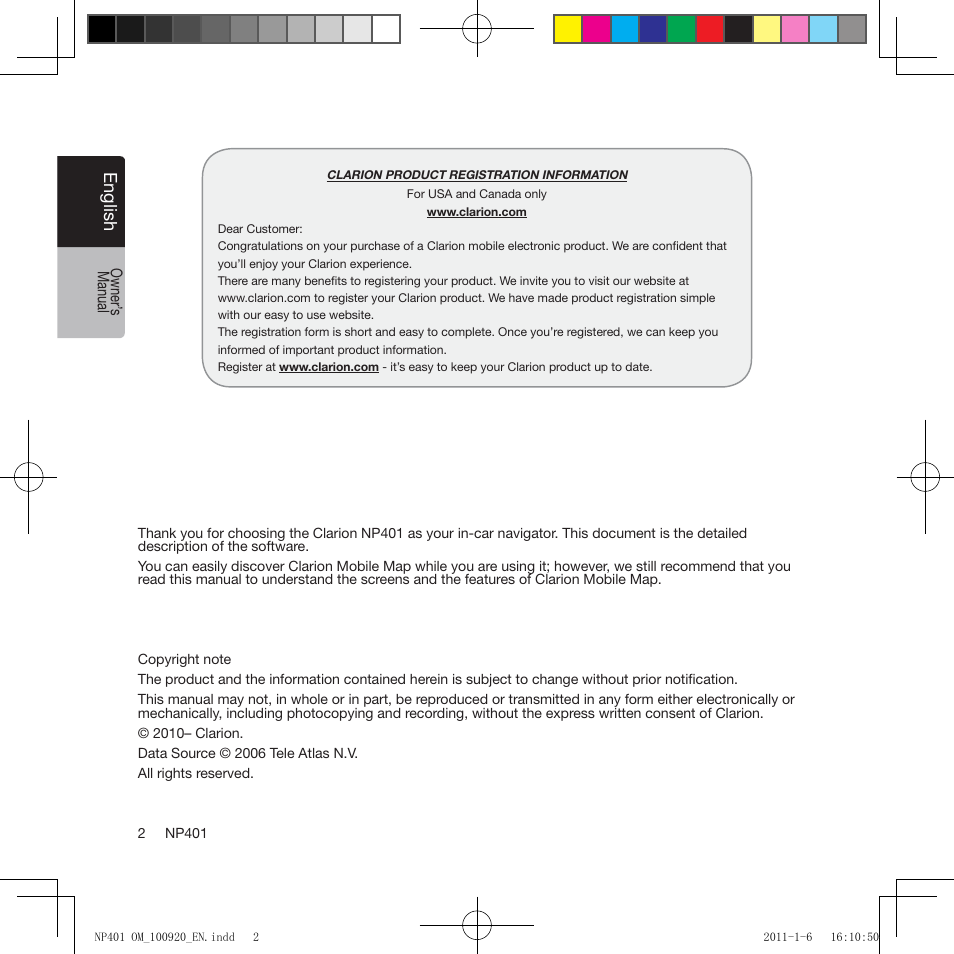 Clarion NP401 User Manual | Page 2 / 81