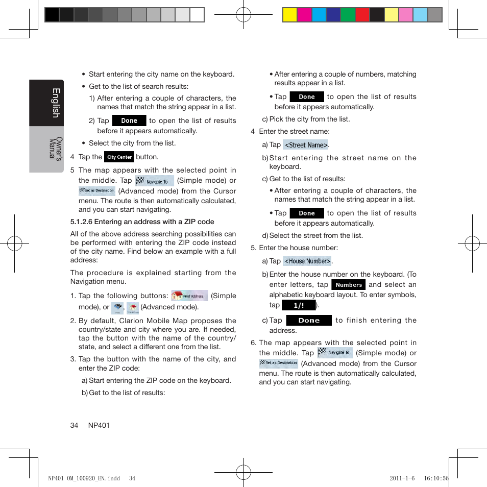 Eng lis h | Clarion NP401 User Manual | Page 34 / 81