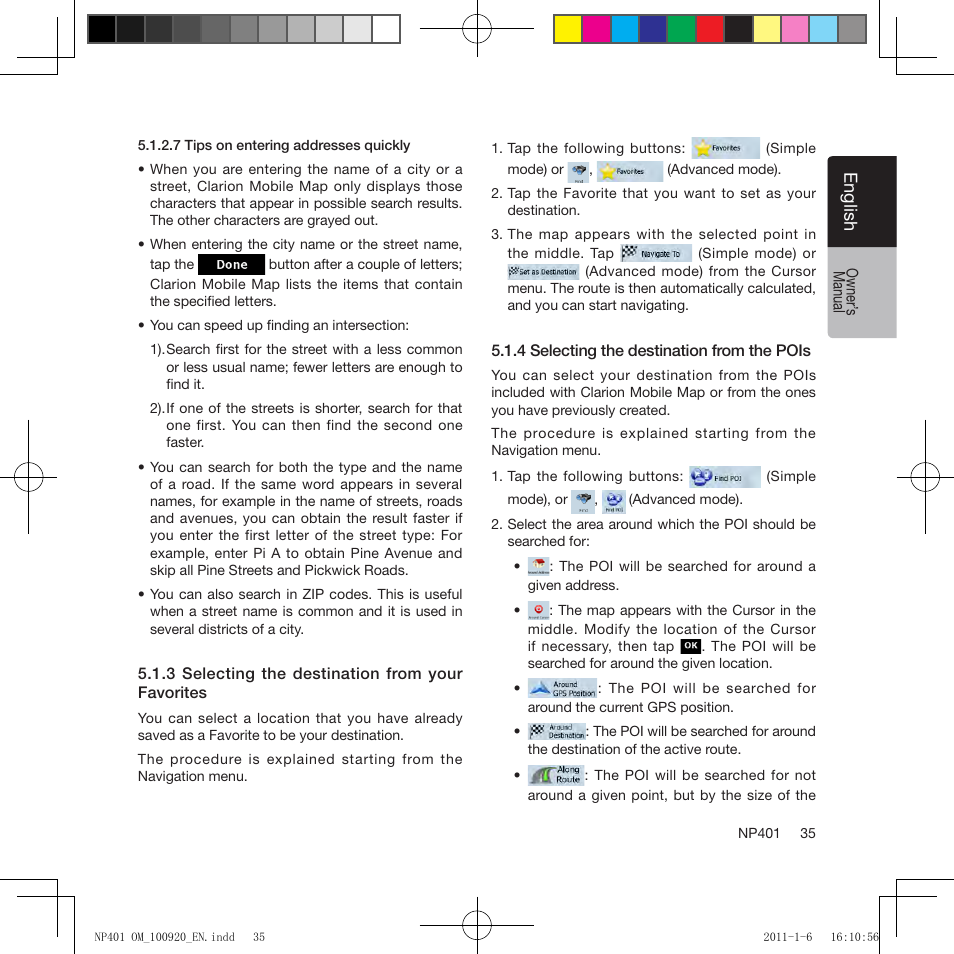 Eng lis h | Clarion NP401 User Manual | Page 35 / 81
