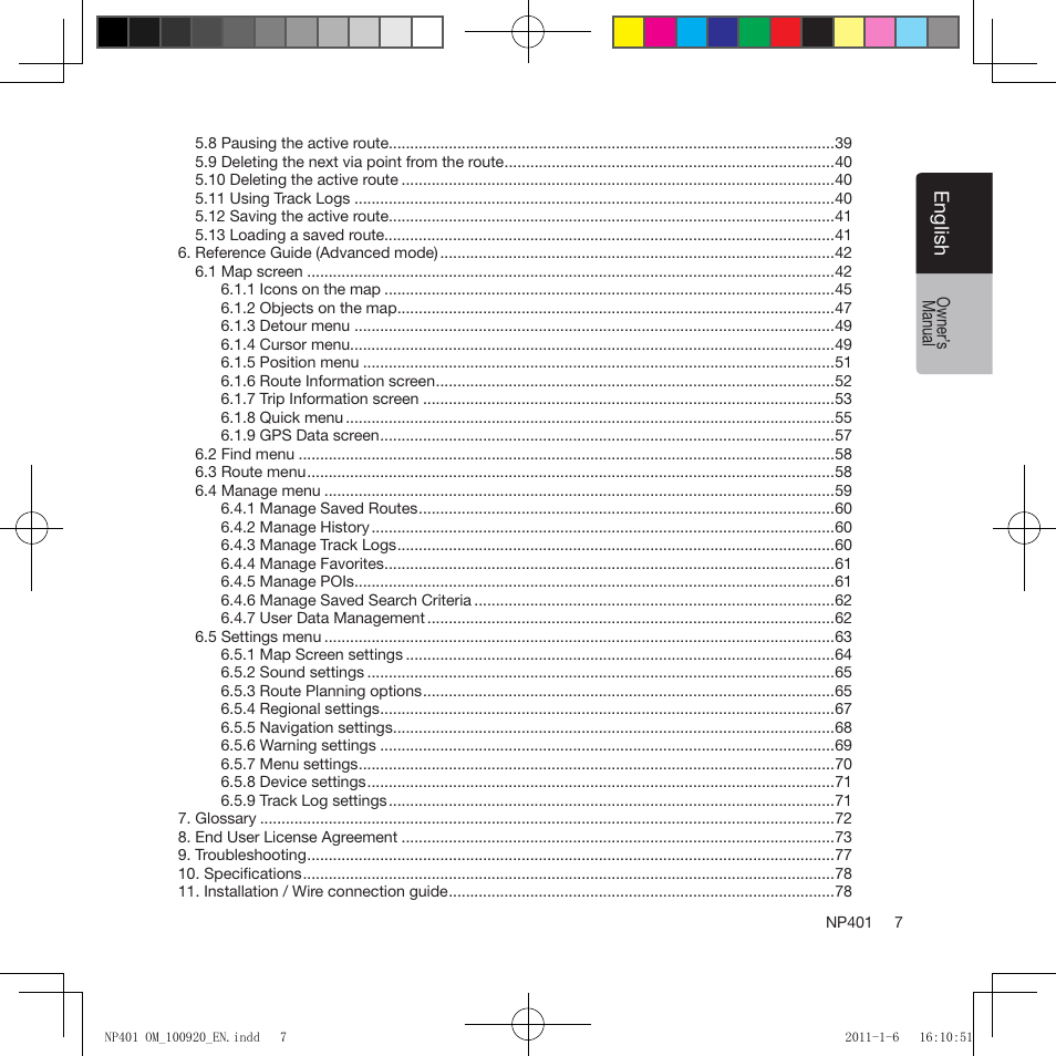 Eng lis h | Clarion NP401 User Manual | Page 7 / 81