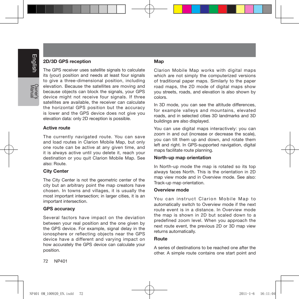 Glossary | Clarion NP401 User Manual | Page 72 / 81