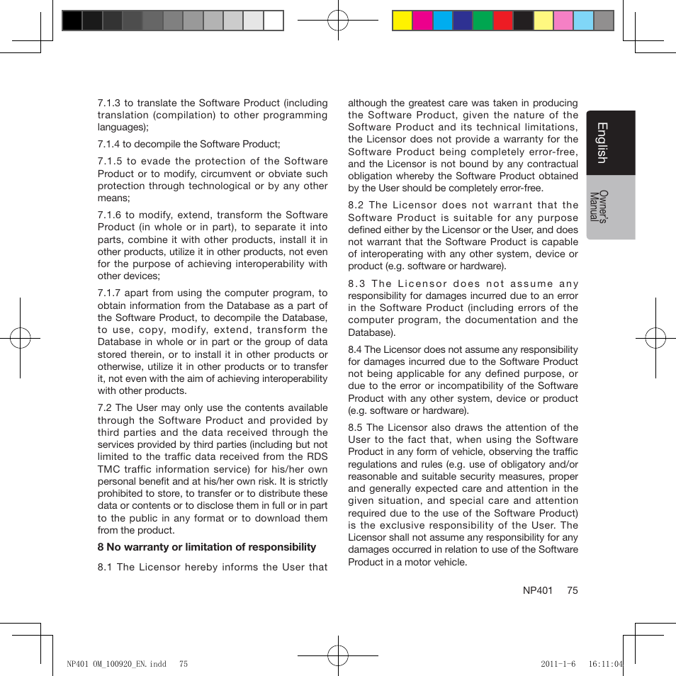 Clarion NP401 User Manual | Page 75 / 81