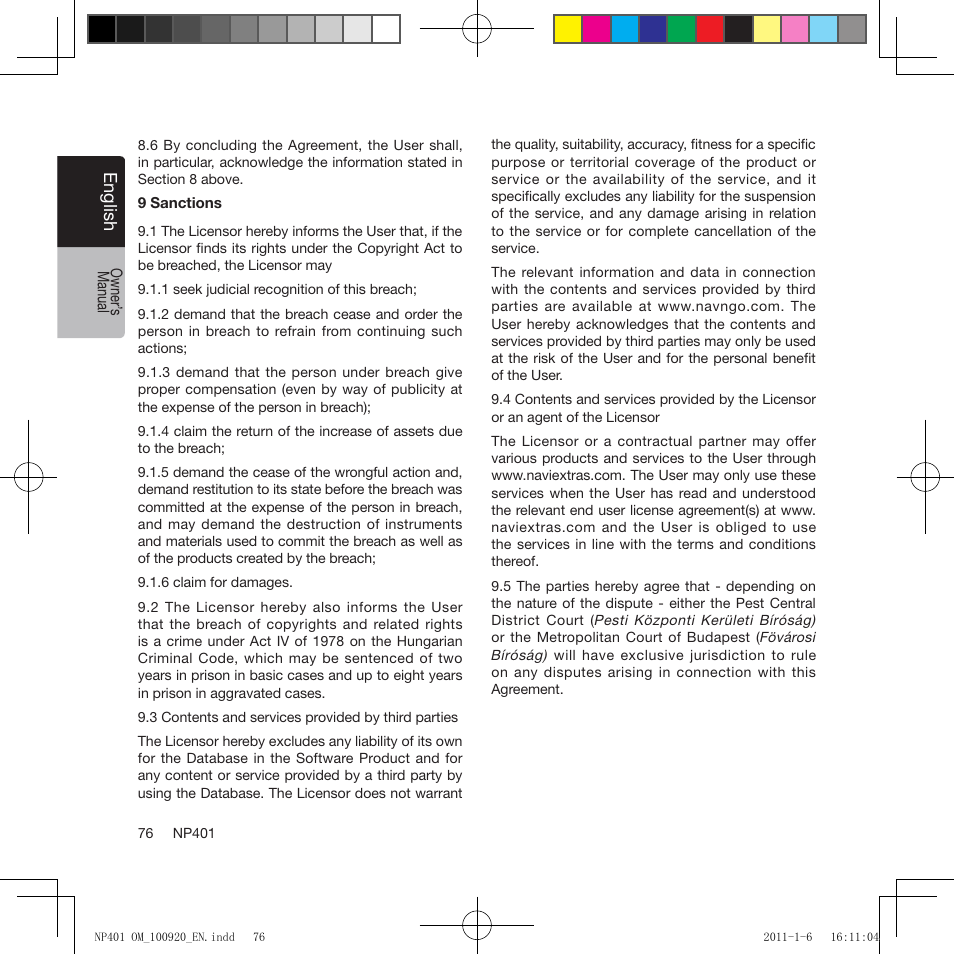 Clarion NP401 User Manual | Page 76 / 81