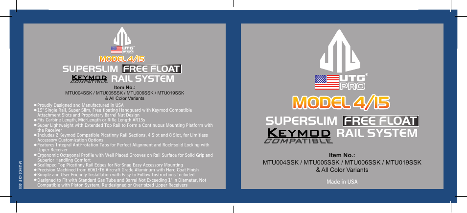 Leapers PRO AR15 9 Super Slim Free Float Keymod Compatible Rail (MTU004SSK) User Manual | 12 pages