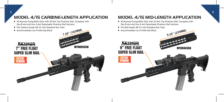 Model 4/15 mid-length application, 9” free float super slim rail | Leapers PRO AR15 9 Super Slim Free Float Keymod Compatible Rail (MTU004SSK) User Manual | Page 4 / 12